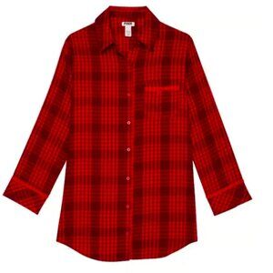 PINK Victoria's Secret Festive Flannel Velvet Trim Sleepshirt Medium New w Tags
